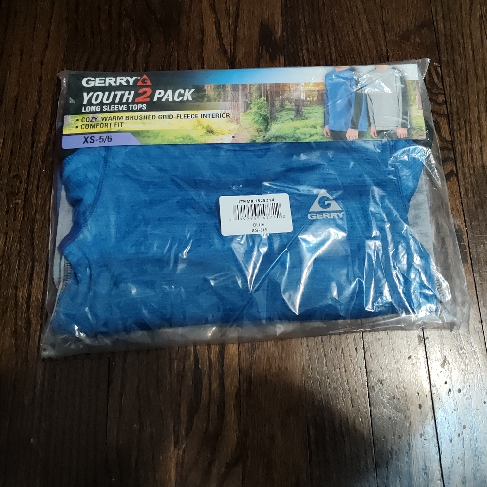 New! 2-Pack Gerry Youth Blue Gray Long Sleeve Shirt Tops Comfort Fit Size XS 5/6